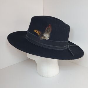 Vintage American Hat Makers Black Sz Medium Cowboy Cap Wool Felt Western Rancher